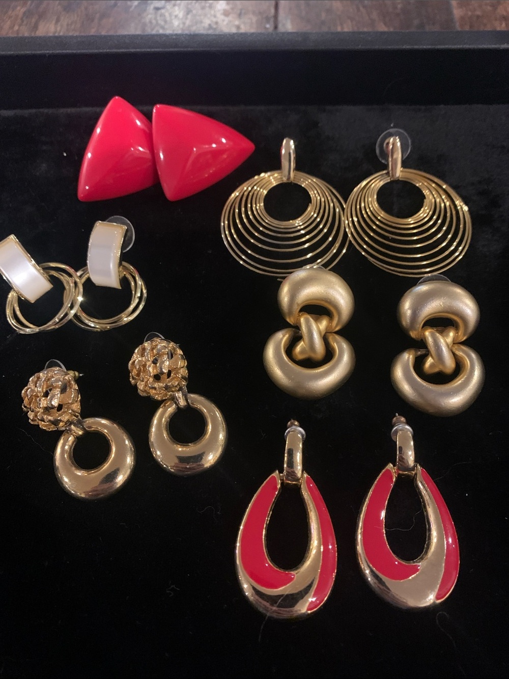 Vintage 1980’s Gold and Red Statement Hoop Earrings - Women Jewelry